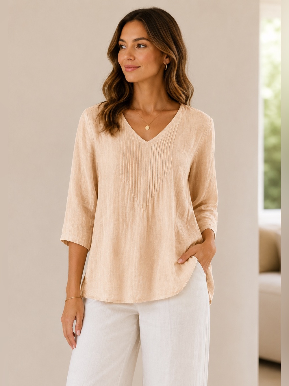 J. Jill Women’s Small Natural Organic Linen‎ Coastal Peach Breathable Summer Top